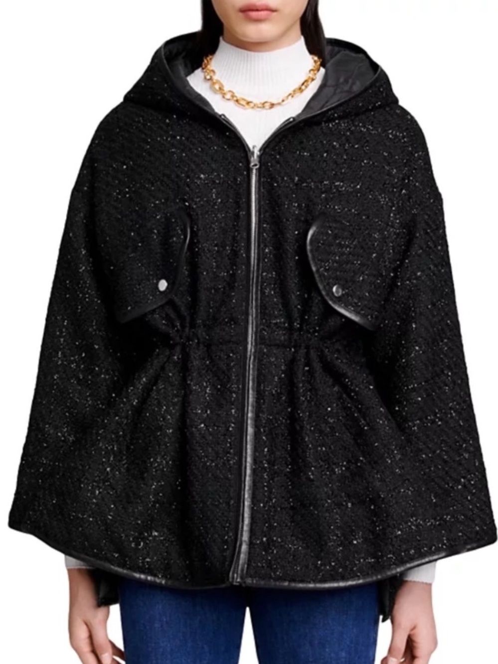 NWOT Maje Gangzidamy Reversible Tweed Puffer Jacket W/ Hood